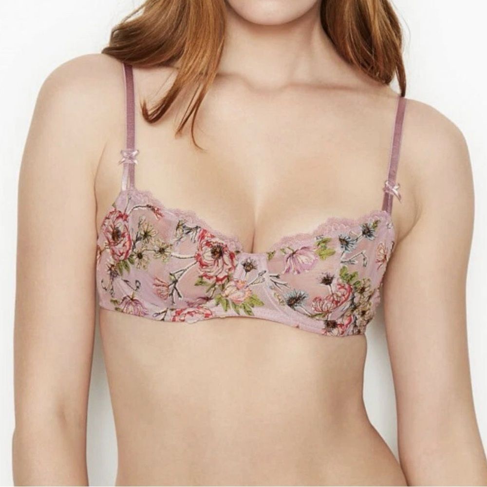 Victoria's Secret Dream Angels Unlined Lace Floral Embroidered Demi Bra 32DD